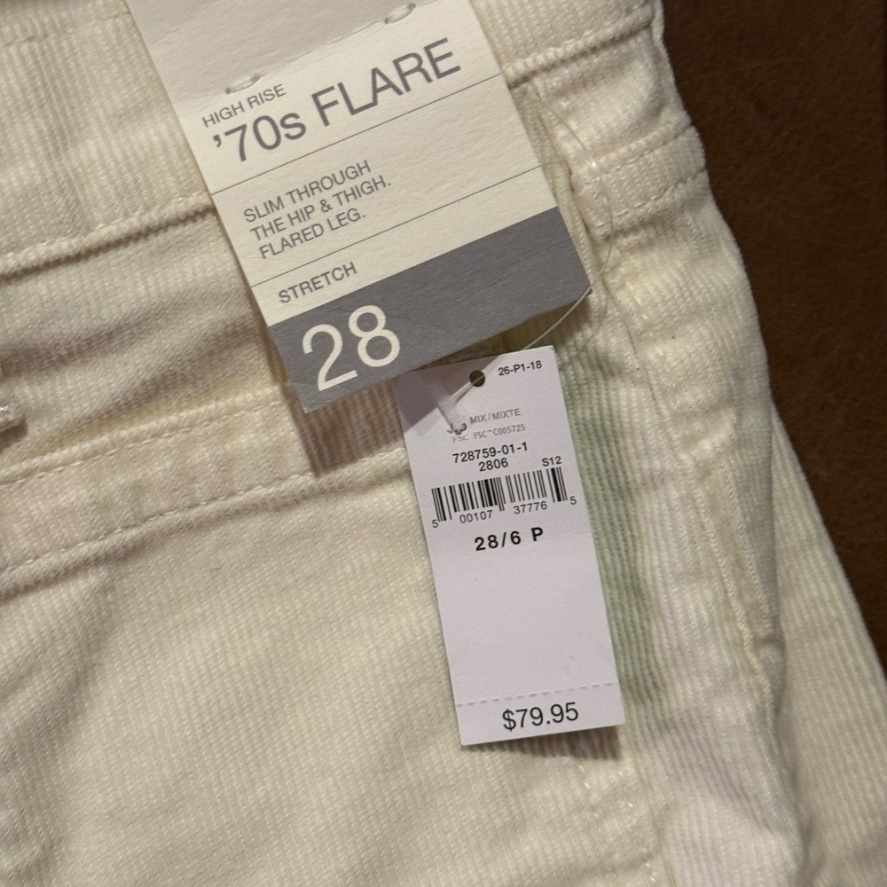 Gap High Rise ’70s Flare Corduroy Pants Ivory 6 Petite NWT - Picture 3 of 5